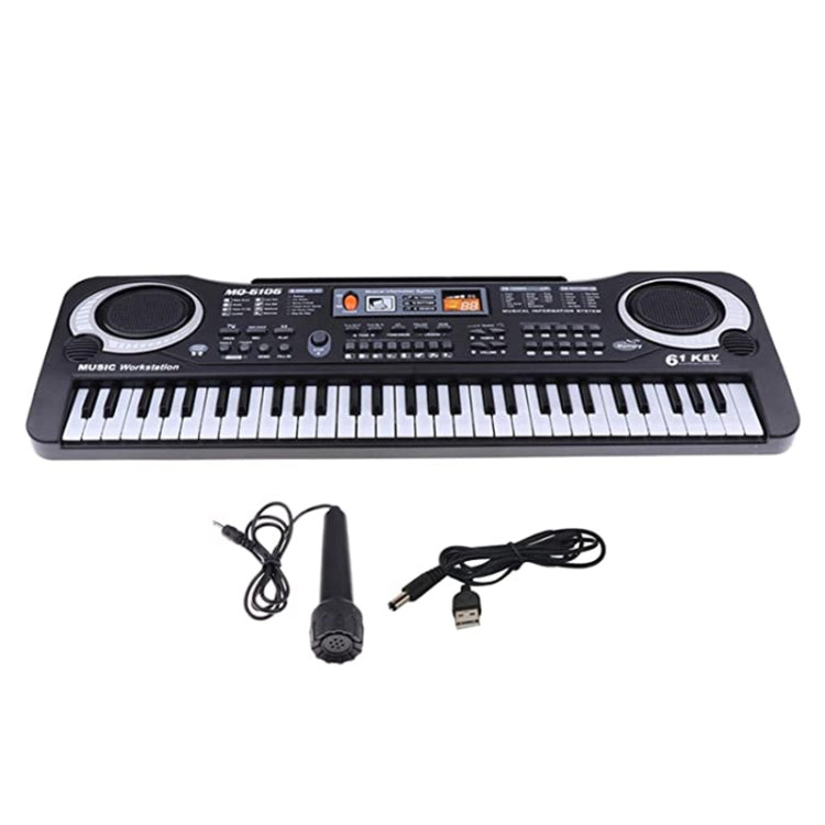 Children electronic piano keyboard with 61 keys, black, plus included microphone and cable