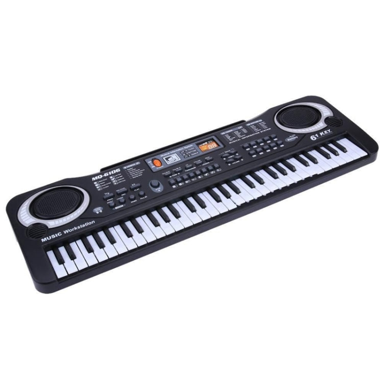 Children electronic piano keyboard with 61 keys, black with control panel and speakers