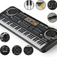 Children electronic piano keyboard close-up with speaker grills, buttons, and 61 keys