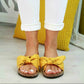 Women’s yellow bow slide slippers, open-toe with textured sole