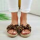 Women’s bow tie slippers in leopard print, open-toe slide with bow detail