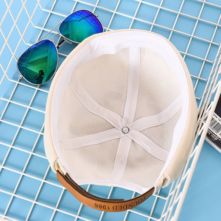 Light cream cotton-linen melon cap with stitched crown spokes and center button