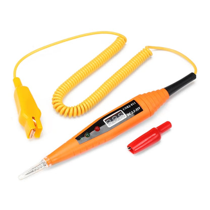 Digital car test pen with orange body, coiled leads, and pointed probe tips