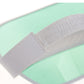 Close-up of white PVC visor cap strap with stitched seam and elastic band