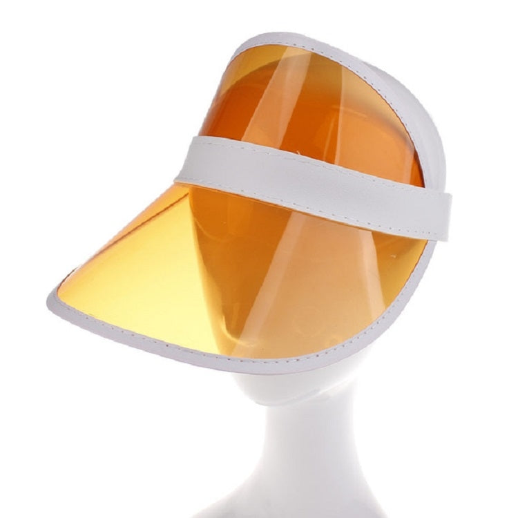 Adult transparent PVC sun visor cap with orange tinted shield and white trim