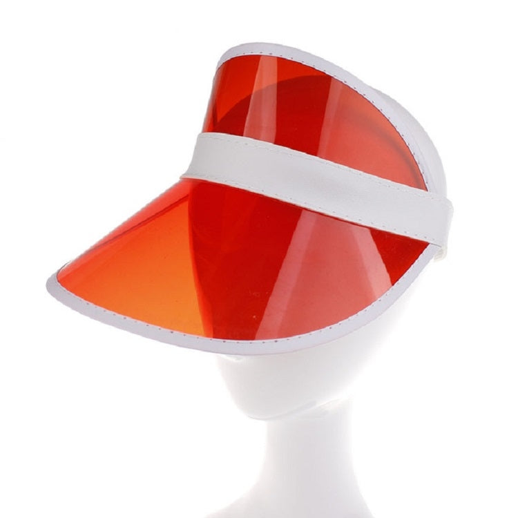 Transparent PVC sun visor hat with red tinted shield and white trim