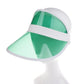 Transparent PVC sun visor hat with green tinted shield and white trim