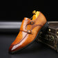 Crocodile-pattern leather formal shoes, tan, twin straps and low block heel