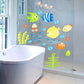 Marine animal bathroom wall stickers: colorful fish, bubbles, coral, and seaweed