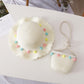 Girls straw sun hat with colorful pom-pom trim and mini satchel set, light beige