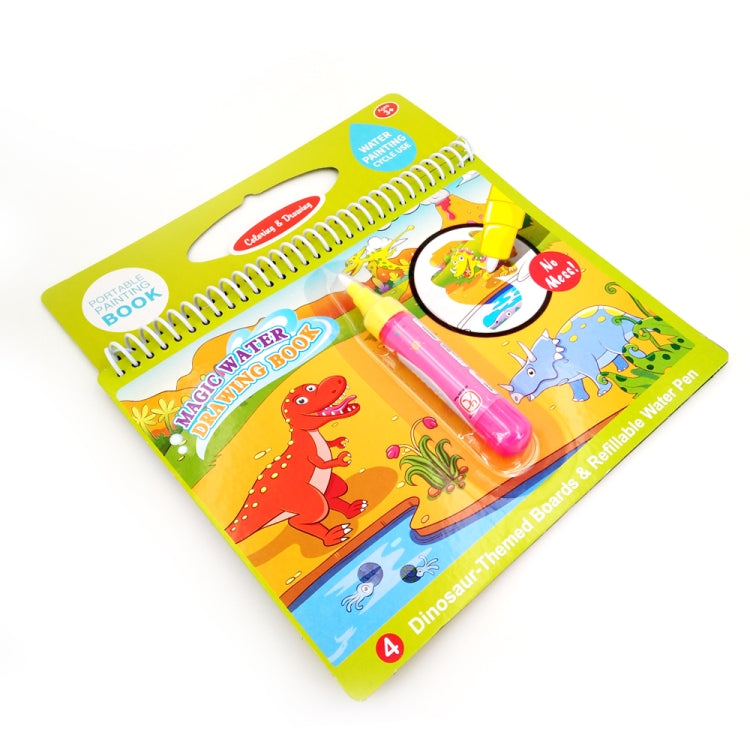 Magic water drawing book with dinosaur-themed boards and refillable water pen