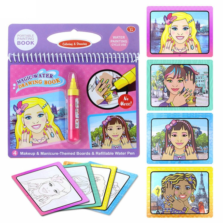 Kids magic water drawing book with makeup princess boards and refillable water pen