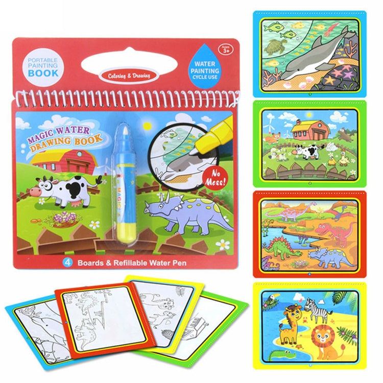 Kids magic water drawing book with sea animal boards and refillable water pen