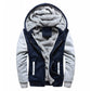 Men's hooded winter parka, navy and gray colorblock, warm fleece hood lining, zip front