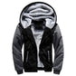 Men's hooded winter parka in dark gray/black with plush fleece lining and zip front