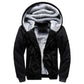 Men's hooded winter parka in black, plush fleece lining, front zip and interior hood