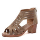 Embellished apricot peep-toe wedge sandals with side straps and open toe