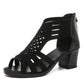 Black peep-toe cutout wedge sandals with rhinestone crisscross straps and open toe