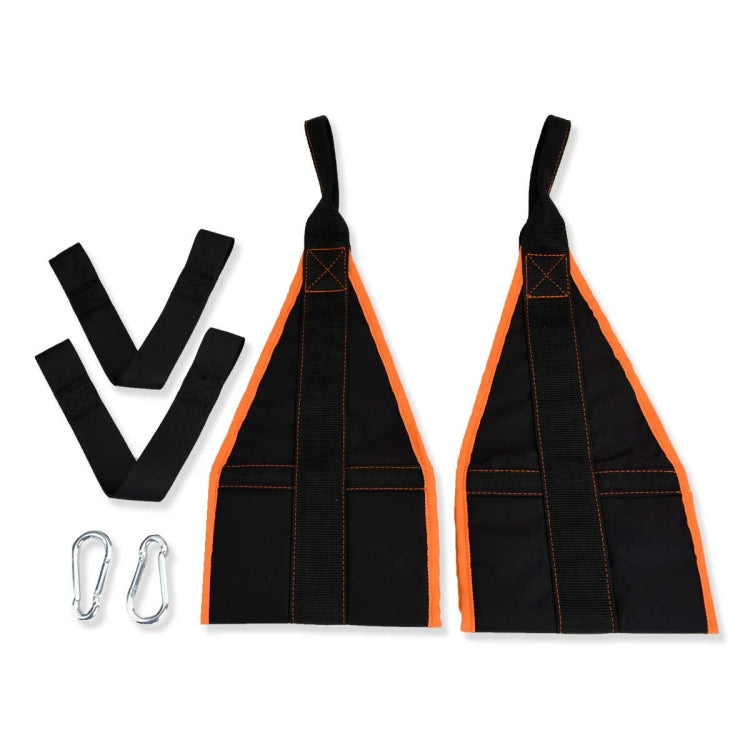 Orange and black pull-up training belt set with V straps and carabiner