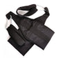 Black pull-up training belt with woven straps and metal carabiner hooks