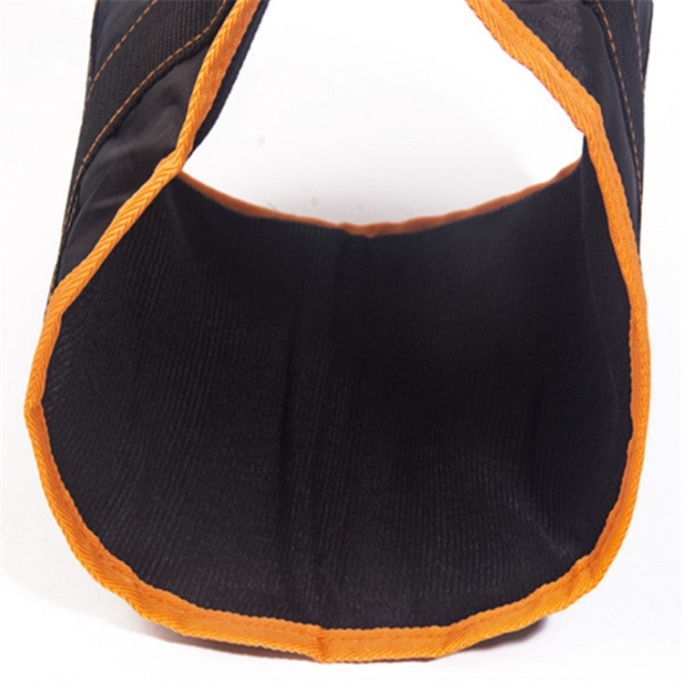 Black pull-up training strap with orange edge trim and stitched panels