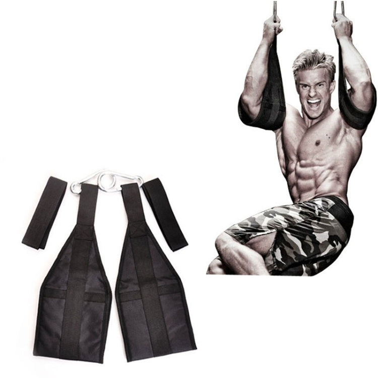 Black pull-up training belt set with straps and metal carabiner hooks