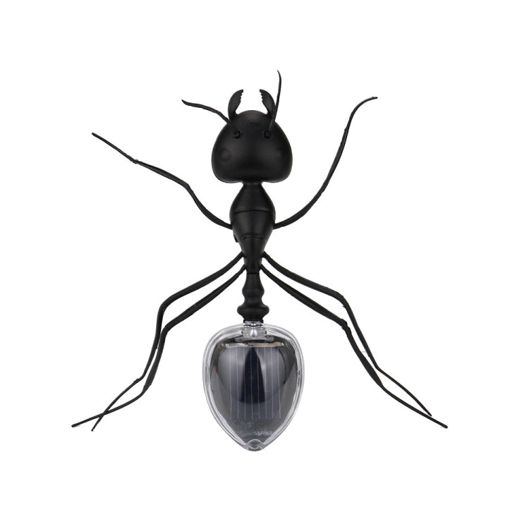 Solar-powered ant robot toy with black body and clear dome light, antenna and legs