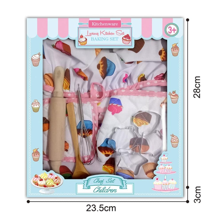 Kids kitchenware baking set in retail box, featuring chef costume accessories