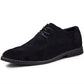 Men's black suede oxford shoes with lace-up front and rubber sole