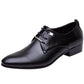 Black pointed-toe lace-up dress shoes with side seam detail and low block heel