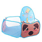 Blue kids foldable play tent with dog face front and basketball hoop net