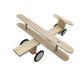 Wooden electric toy airplane model with black motor housing and four wheels