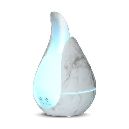 Marble-pattern teardrop aroma diffuser with cool mist and blue LED night light