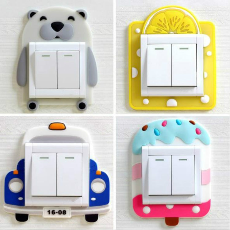 Decorative double switch cover sticker set: panda, lemon, car, and ice cream designs