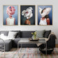 3-panel framed canvas wall art with flower portrait women in white and pink