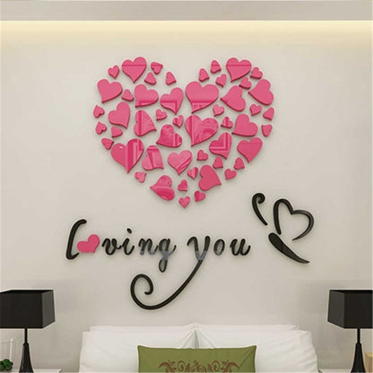 Pink heart wall sticker set with “loving you” script and heart icons