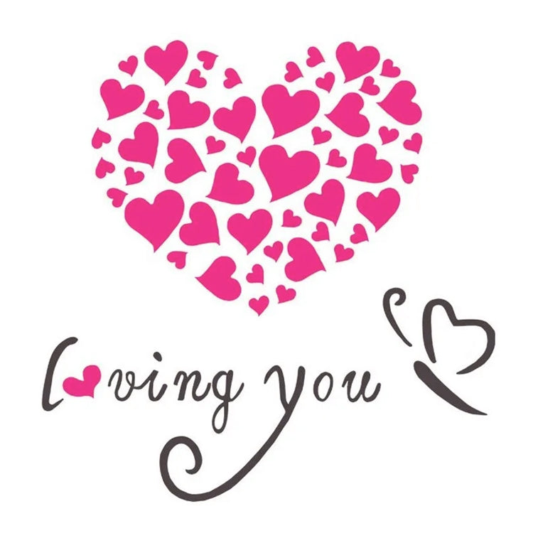 Pink heart wall sticker with “loving you” lettering and small heart accents