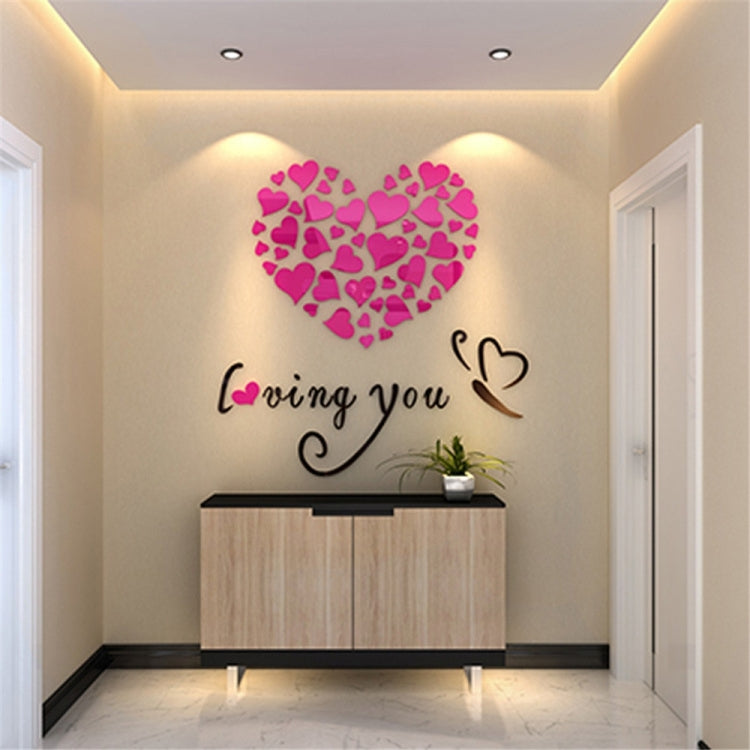 Removable heart wall sticker set with large pink heart and “loving you” text