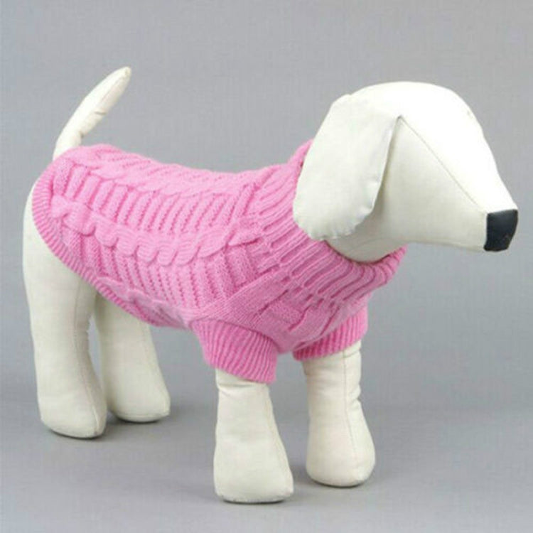 Pink knit dog sweater with ribbed collar and cuffs for small dogs