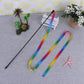 Cat toy wand with three rainbow cloth strips attached, for swatting