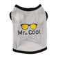Light gray sleeveless pet vest with black hem trim and Mr. Cool front logo