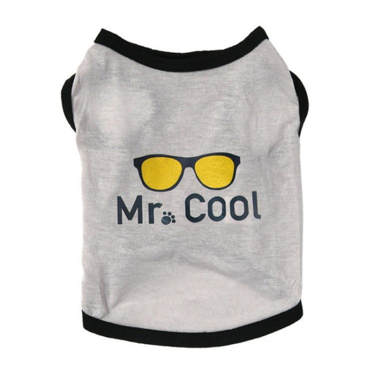 Light gray pet vest with Mr. Cool front graphic and black ribbed trim