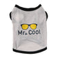 Light gray pet vest with black trim and 'Mr. Cool' graphic