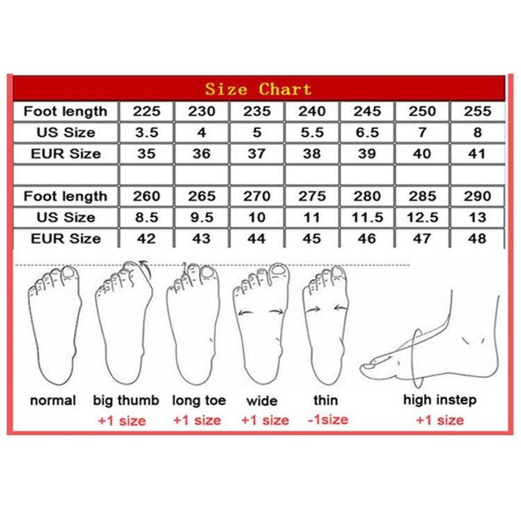 Printed size chart diagram for safety shoes, with foot length and size options