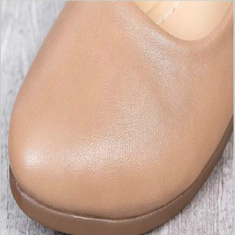 Close-up of beige wedge shoe upper with smooth textured finish