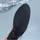 Black high heel sandal sole with peep-toe strap and star-adorned upper
