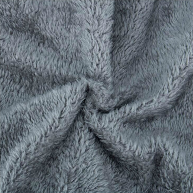 Gray faux-fur cuff fabric detail with plush texture on knit beanie