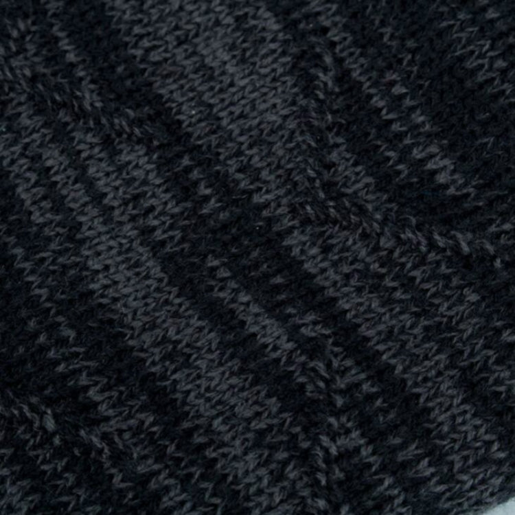 Dark gray knit beanie fabric close-up with textured rib pattern