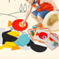 Kids using tangram puzzle pieces and animal card tiles during play on the floor