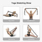 Black resistance stretch band used for yoga stretching poses, with numbered strength markers